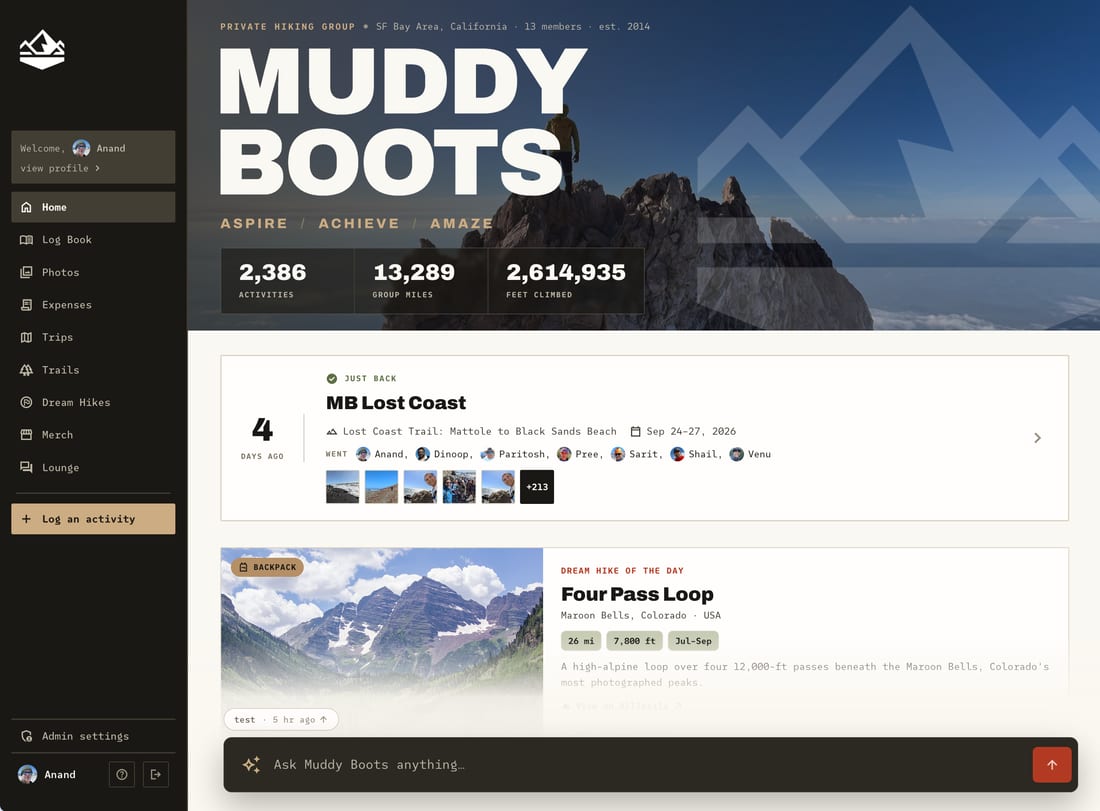 Muddy Boots home screen on desktop